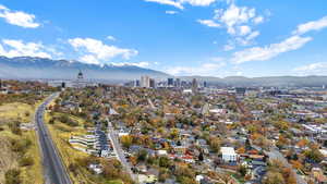 Aerial overview of property's location in relation to downtown
