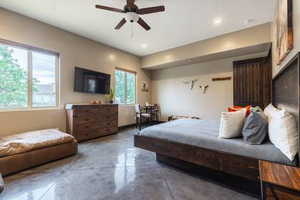 Bedroom featuring a ceiling fan and recessed lighting