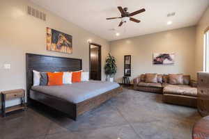 Bedroom featuring ceiling fan and recessed lighting