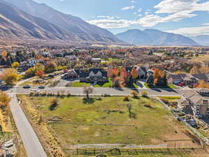 Bird's eye view of a mountainous background