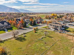 Aerial perspective of suburban area featuring mountains
