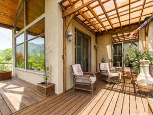 Deck featuring a mountain view