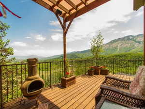 Deck featuring a mountain view