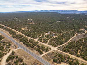 Bird's eye view of a mountainous background