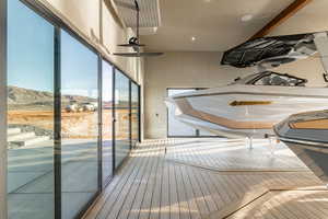 Unfurnished sunroom with a mountain view