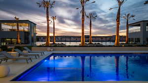 Swimming pool with a water view
