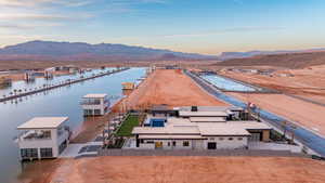 Bird's eye view of a water and mountain view