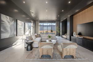 Living room with recessed lighting