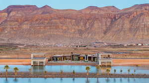 View of mountain background featuring a nearby body of water