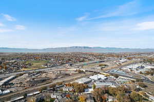 Drone / aerial view of a mountain backdrop