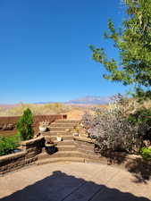 View of patio featuring a mountain view