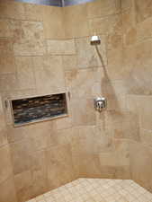 Bathroom view of a tile shower