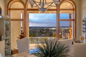Dining area with a mountain view