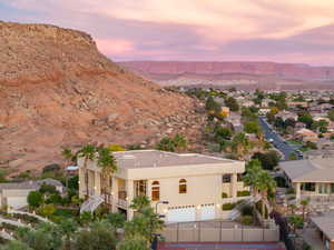Aerial view at dusk of a mountain view