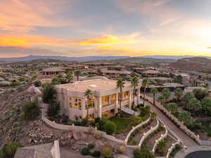 Aerial view at dusk of a mountain view