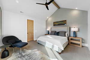 Bedroom with recessed lighting and ceiling fan