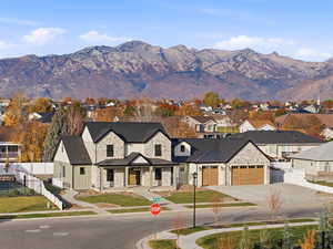 View of mountain background featuring nearby suburban area