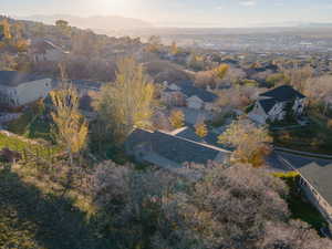 Aerial view of residential area with a mountainous background