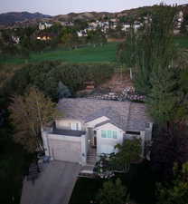 Bird's eye view of a mountainous background