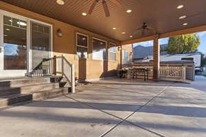 View of patio / terrace with ceiling fan and outdoor dining space