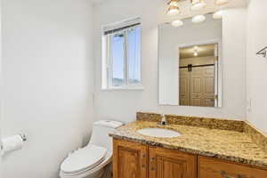 Bathroom featuring vanity and toilet