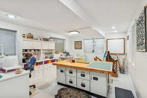 Office featuring recessed lighting and concrete floors