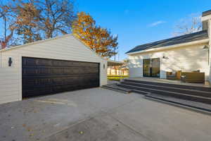 View of detached garage