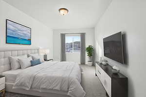 Bedroom with light carpet