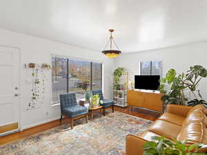 Living room featuring wood finished floors and baseboards