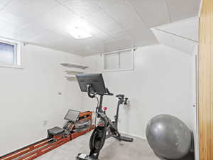 Workout area with carpet flooring