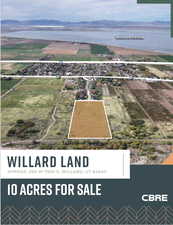 Bird's eye view of a water and mountain view and farmland