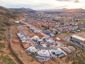 Aerial view at dusk of a mountain view and a residential view