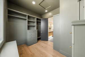 Walk in closet featuring light wood-type flooring