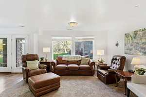 Living room with wood finished floors