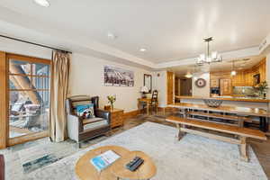 Living area featuring recessed lighting and baseboards
