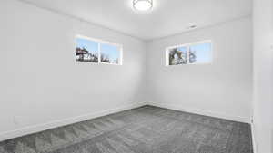 Carpeted empty room with healthy amount of natural light