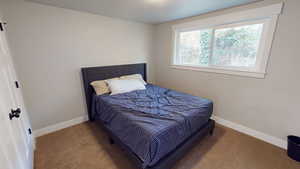 Bedroom featuring baseboards and carpet