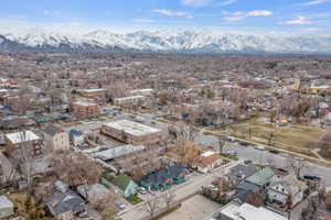Aerial view of a mountain backdrop
