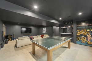 Playroom with recessed lighting and carpet flooring