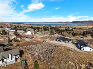 Bird's eye view of a water and mountain view
