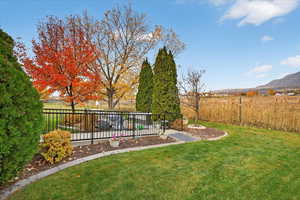 View of yard with a mountain view