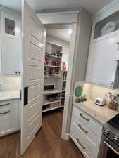 counter top inside with power outlets, and window.
