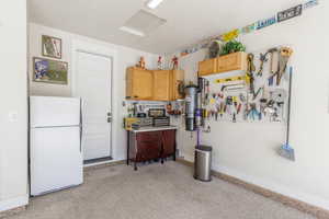 Work bench and cabinets.