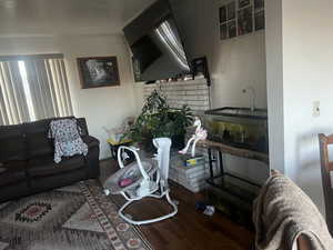 Living room with dark wood-style floors