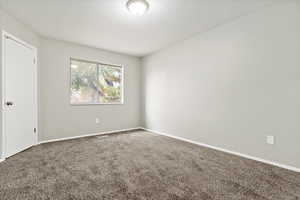 Unfurnished room featuring carpet flooring and a textured ceiling