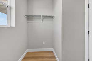 Walk in closet featuring light wood-type flooring