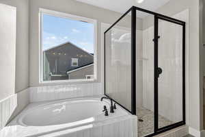 Full bathroom featuring a bath and a stall shower