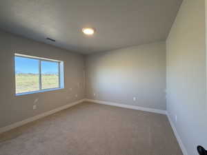 Unfurnished room with carpet flooring and a textured ceiling