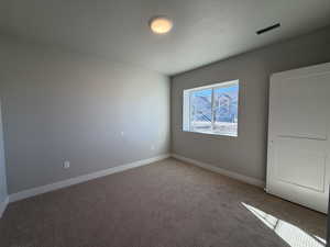 Unfurnished bedroom with carpet and a textured ceiling