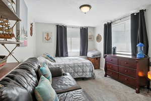 Bedroom featuring carpet flooring and multiple windows